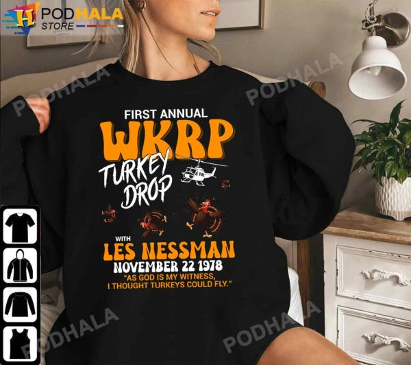 First Anuual WKRP Turkey Drop With Les Nessman Thanksgiving T-Shirt