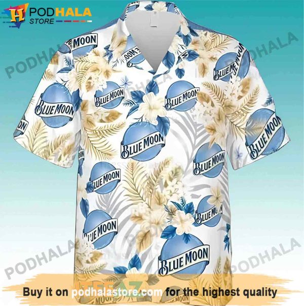 Floral Blue Moon Beer Hawaiian Shirt, Gifts For Beer Drinkers