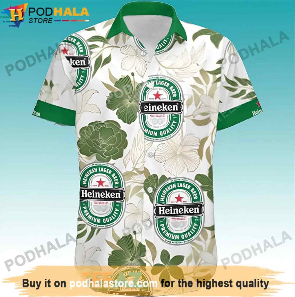 Flower and Heineken Beer Hawaiian Shirt, Gifts For Beer Drinkers