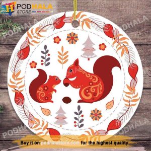 Folk Squirrel Family Christmas Ornaments, Family Tree Ornaments