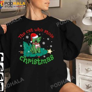Funny Cat Who Stole Christmas Cat Grinch Funny Christmas TShirt