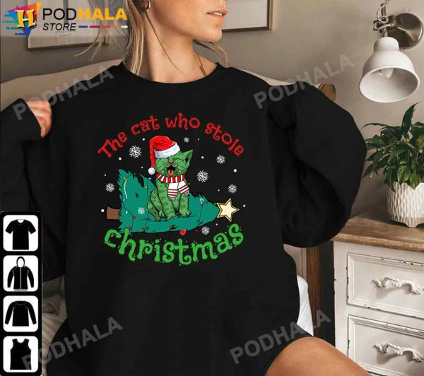 Funny Cat Who Stole Christmas Cat Grinch Funny Christmas T-Shirt