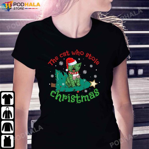 Funny Cat Who Stole Christmas Cat Grinch Funny Christmas T-Shirt