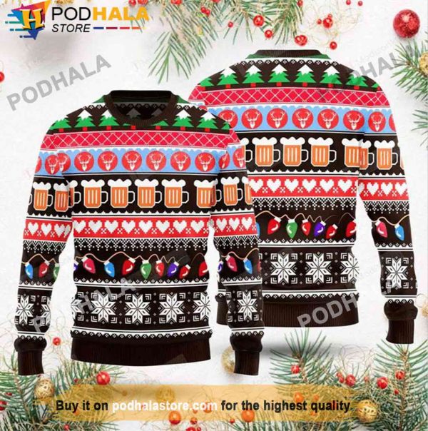 Funny Christmas Lights And Beer Christmas Sweater, Gifts For Beer Drinkers