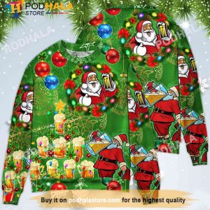 Funny Santa Claus Drinking Beer Christmas Sweater, Gifts For Beer Drinkers