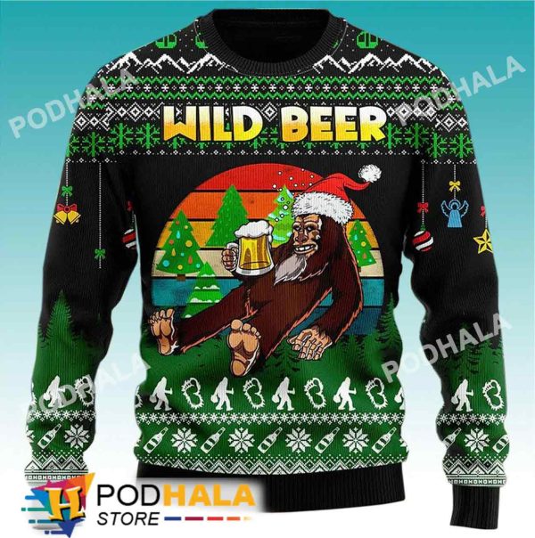 Good Time To Drink Beer Bigfoot Ugly Christmas Sweater, Funny Bigfoot Gifts