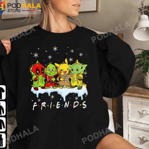 Grinch Deadpool Pokemom and Baby Yoda Friends Funny Christmas TShirt
