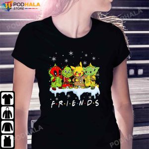Grinch Deadpool Pokemom and Baby Yoda Friends Funny Christmas Tee
