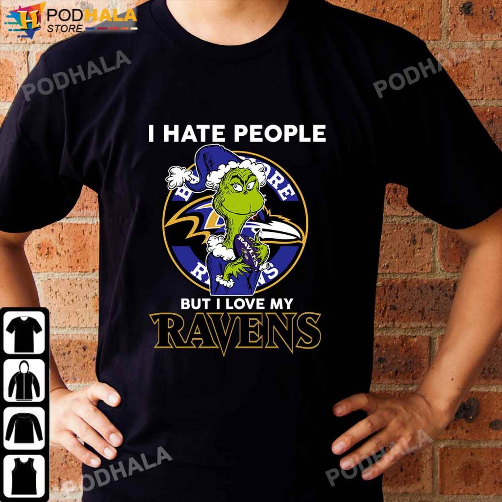 Baltimore Ravens NFL Christmas Grinch I Hate People But I Love My Favorite  Football Team Shirt