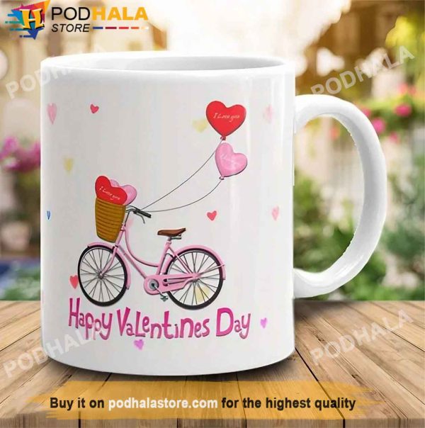 Happy Valentine’s Day Bicycle Valentines Day Mug, Unique Valentines Gifts