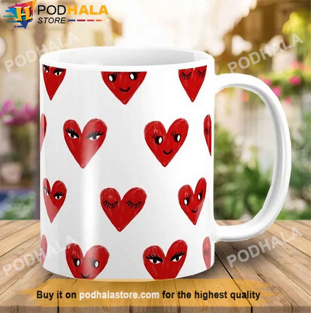 Hearts With Faces Valentines Day Coffee Mug, Unique Valentines Gifts