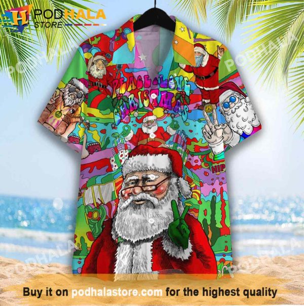 Hippie Santa Claus Peace Love Christmas Santa Hawaiian Shirt, Xmas Gifts