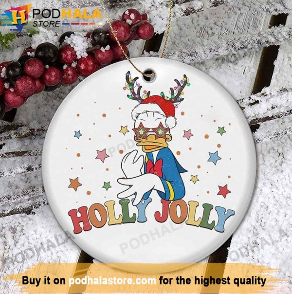 Holly Jolly Vibes Reindeer Donald Duck Ornament, Disney Christmas Ornaments