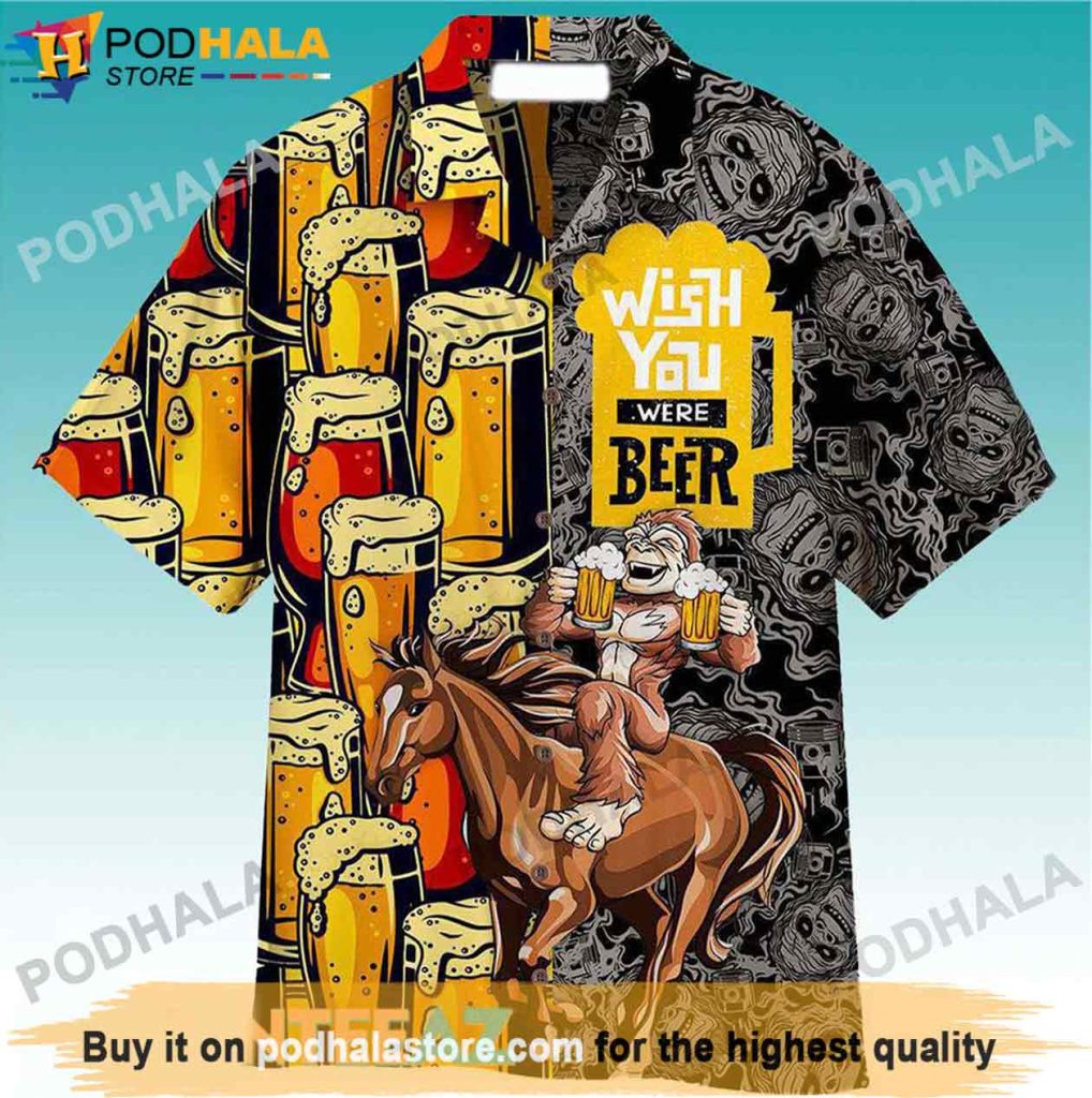 Horse & Gorilla Wish You Were Beer Hawaiian Shirt,