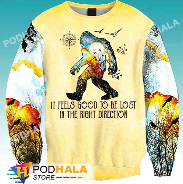 It Feels Good To Be Lost In The Right Direction Bigfoot Ugly Christmas Sweater