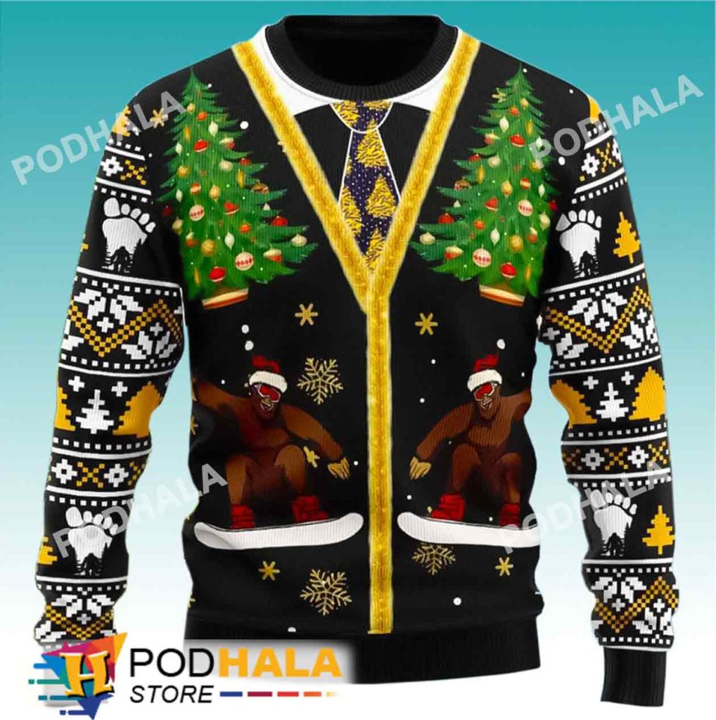 Jumper Style Bigfoot Ugly Christmas Sweater, Funny Bigfoot