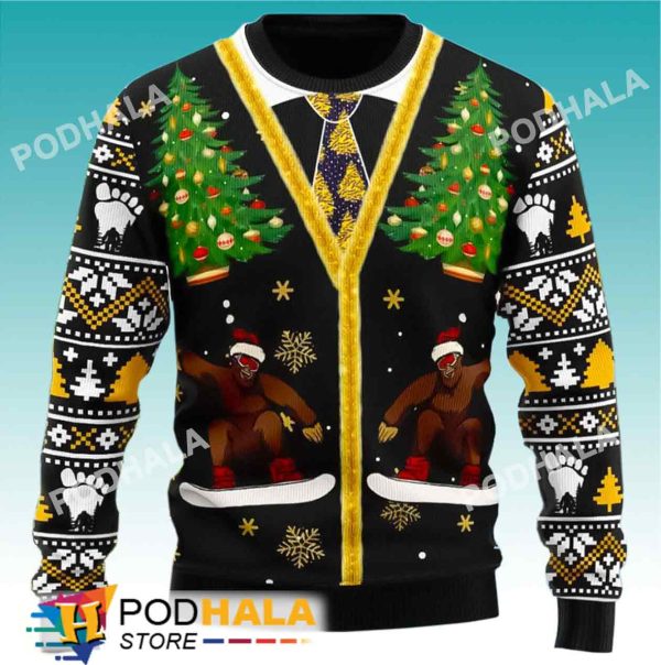 Jumper Style Bigfoot Ugly Christmas Sweater, Funny Bigfoot Gifts