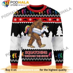 LGBT Unicorn Pool Bigfoot Christmas Sweater, Funny Bigfoot Gifts