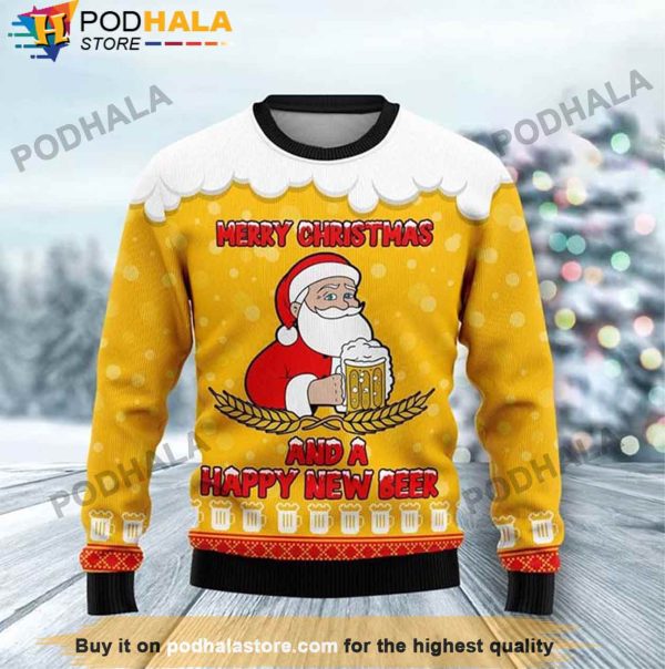 Merry Christmas And A Happy New Beer Christmas Sweater, Gifts For Beer Drinkers