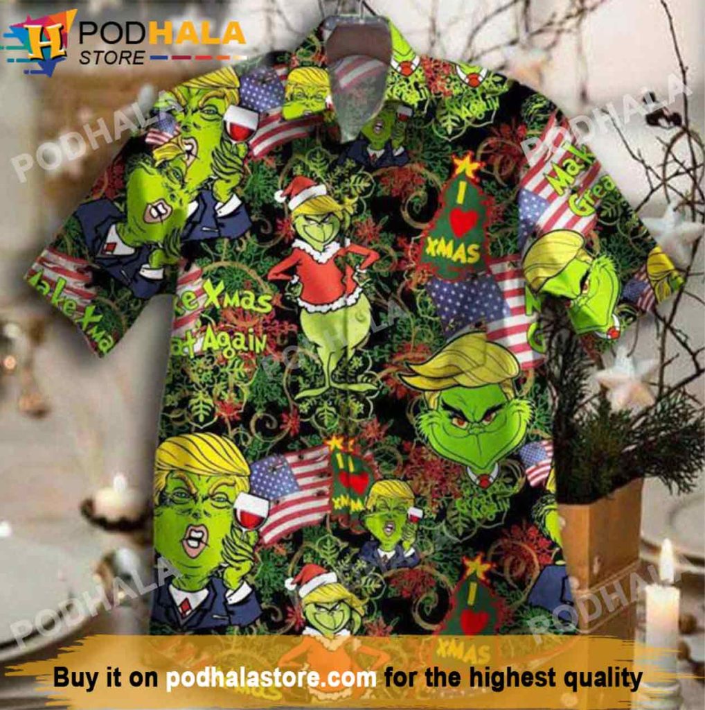 Merry Christmas Donald Trump Grinch Hawaiian Shirt, Grinch Christmas Gifts