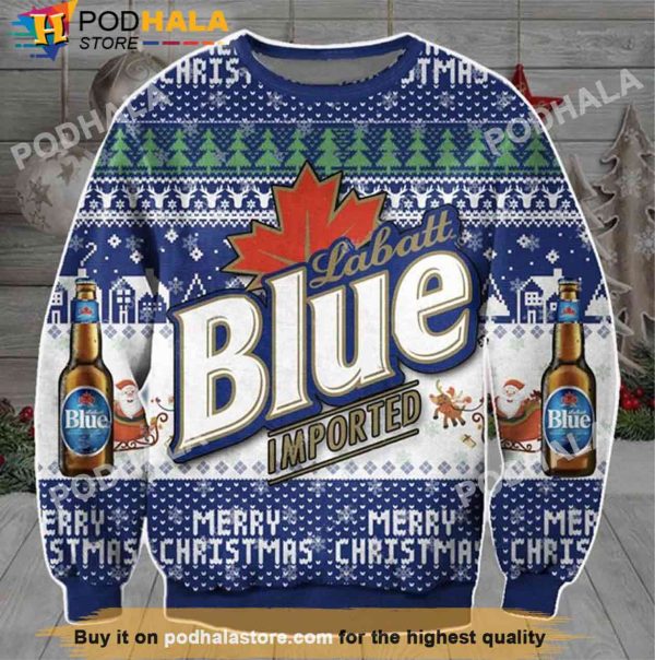 Merry Christmas Labatt Blue Beer Christmas Sweater, Gifts For Beer Drinkers