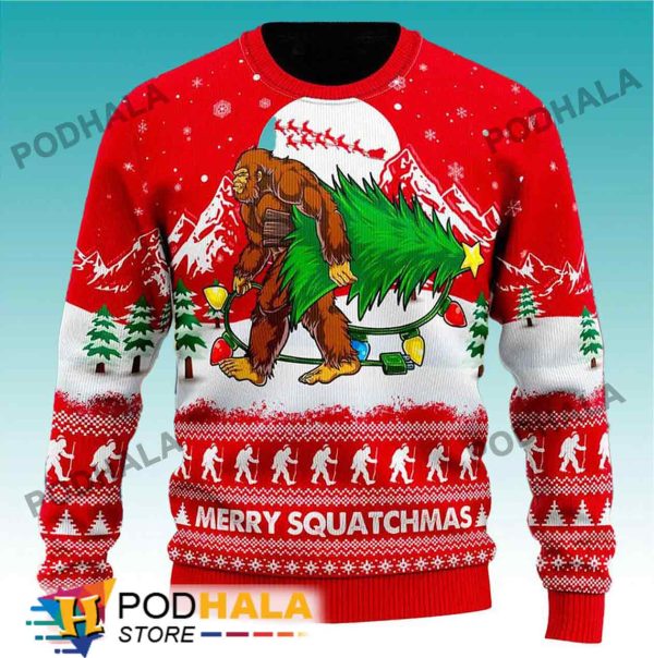 Merry Squatchmas Bigfoot Ugly Christmas Sweater, Funny Bigfoot Gifts
