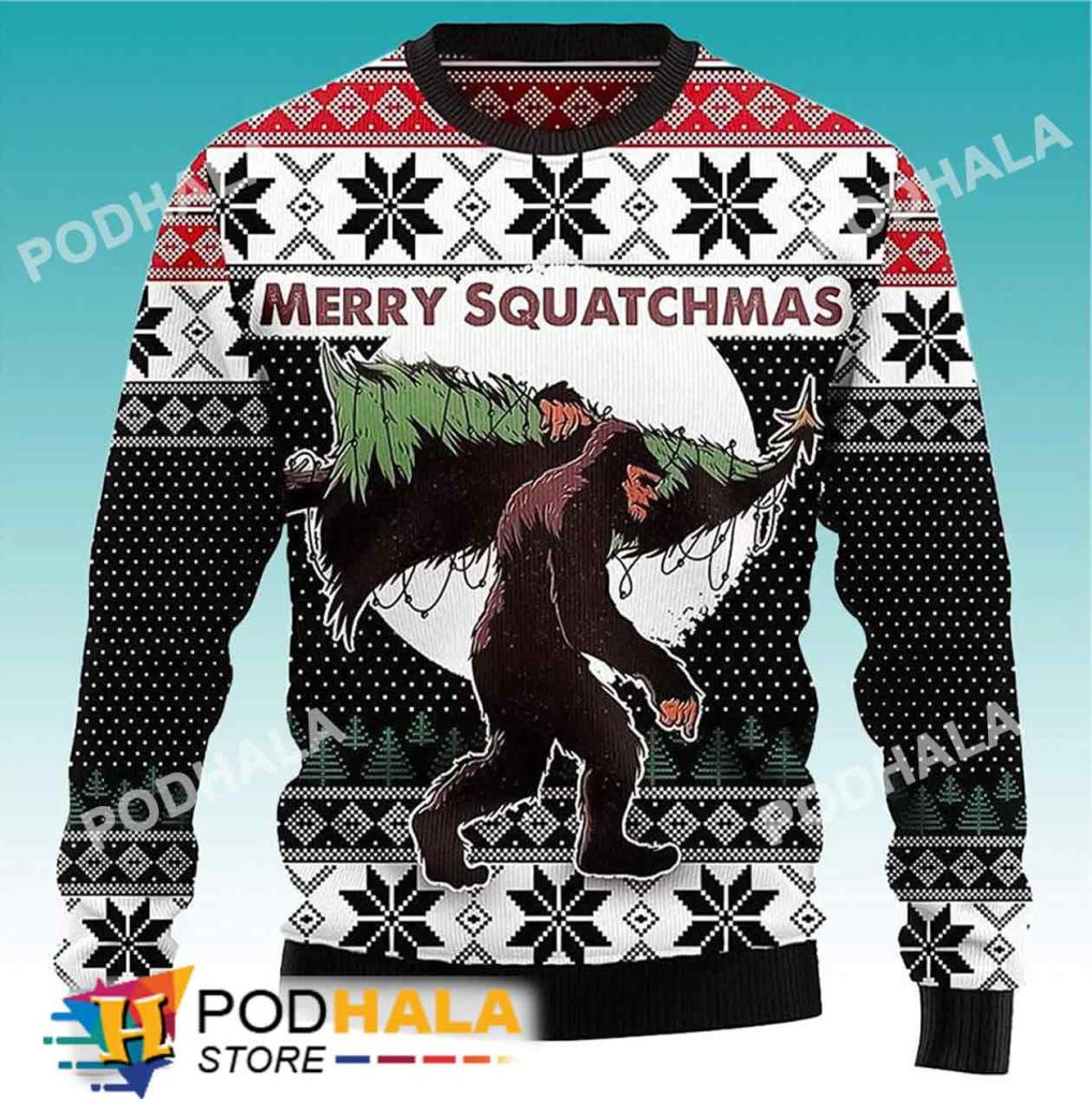 Merry Squatchmas Christmas Tree Bigfoot Ugly Christmas Sweater