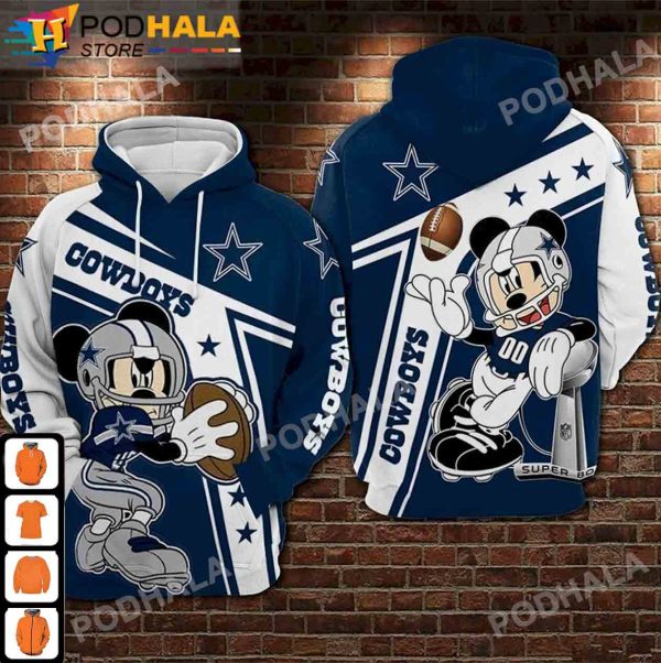 Mickey Mouse Baseball NFL Dallas Cowboys Christmas Gifts 3D Hoodie AOP