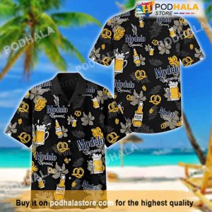 Modelo Tropical Leaves Glass Beer Hawaiian Shirt, Best Beer Gifts