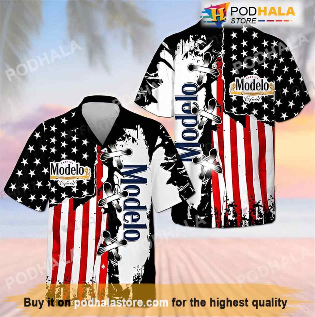 Modelo USA Flag Beer Lovers Gift Hawaiian Shirt, Gift Ideas For Beer Lovers