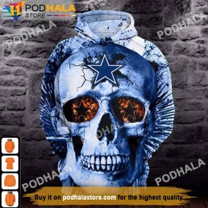 NFL Neon Blue Skull Dallas Cowboys 3D Hoodie, Gifts For Cowboys Fans