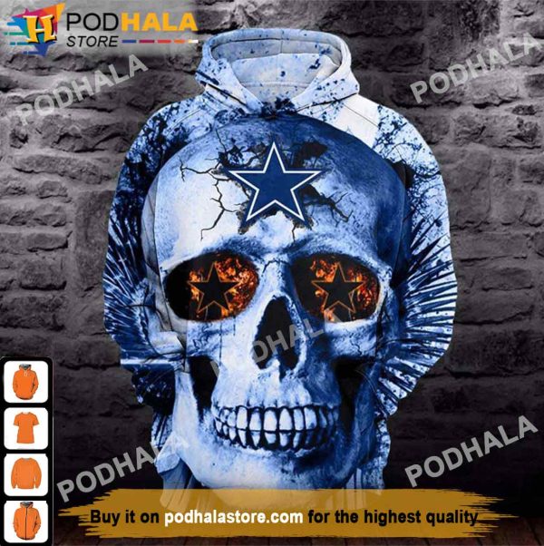 NFL Neon Blue Skull Dallas Cowboys 3D Hoodie, Gifts For Cowboys Fans
