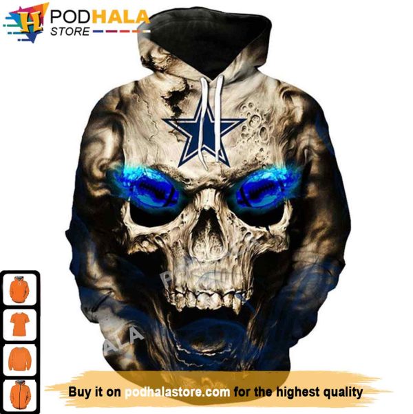 NFL Neon Glowing Skull Eyes Dallas Cowboys 3D Hoodie, Gifts For Cowboys Fans