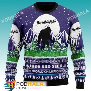 Night Scene Hide And Seek Bigfoot Ugly Christmas Sweater, Sasquatch Gifts