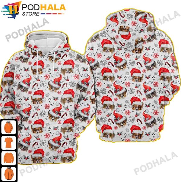Papillon Dog Christmas AOP 3D Hoodie, Funny Xmas Gifts