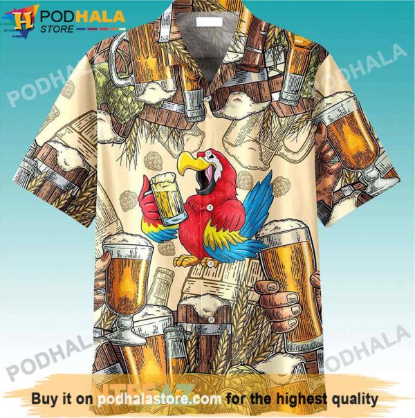Parrot Drinking Beer Hawaiian Shirt, Gifts For Beer Drinkers