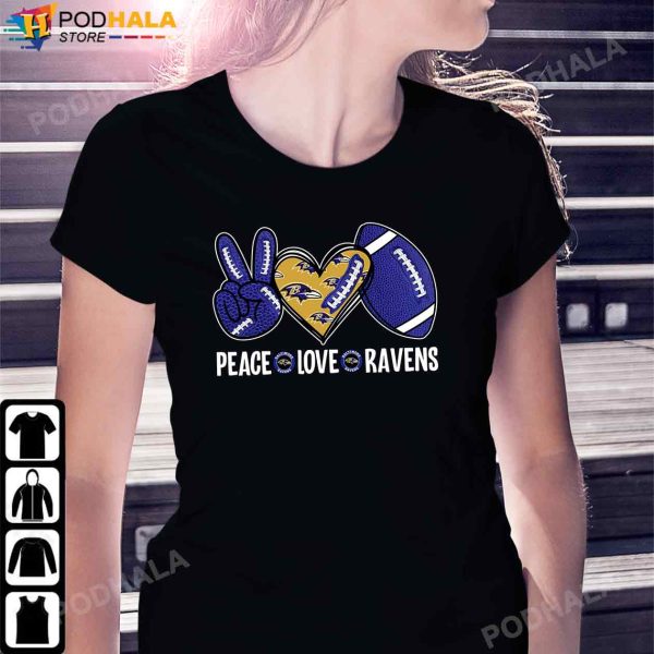 Peace Love Ravens NFL Baltimore Ravens Shirt, Ravens Gifts
