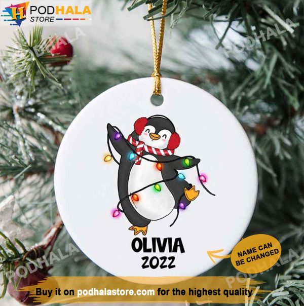 Penguin Christmas Lights Personalized Family Ornaments
