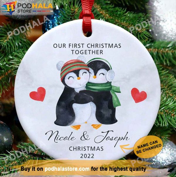 Penguin Couple’s First Christmas Personalized Family Ornaments