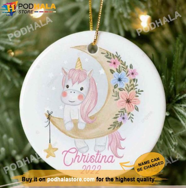 Personalized Family Ornaments Unicorn and Moon Christmas Ornament