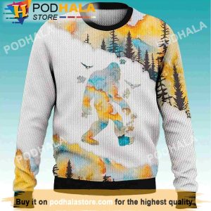 Pine Forest Bigfoot Ugly Christmas Sweater, Funny Bigfoot Gifts