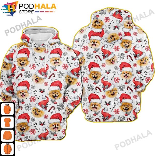 Pomeranian Dog Christmas AOP 3D Hoodie, Funny Xmas Gifts