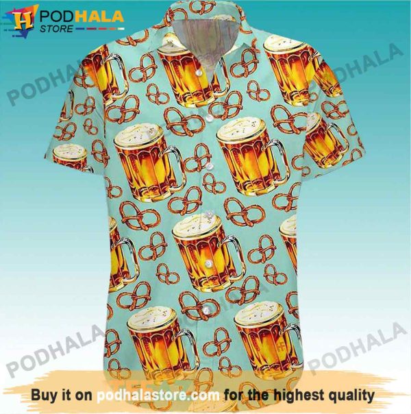 Pretzel and Beer Hawaiian Shirt, Gifts For Beer Drinkers