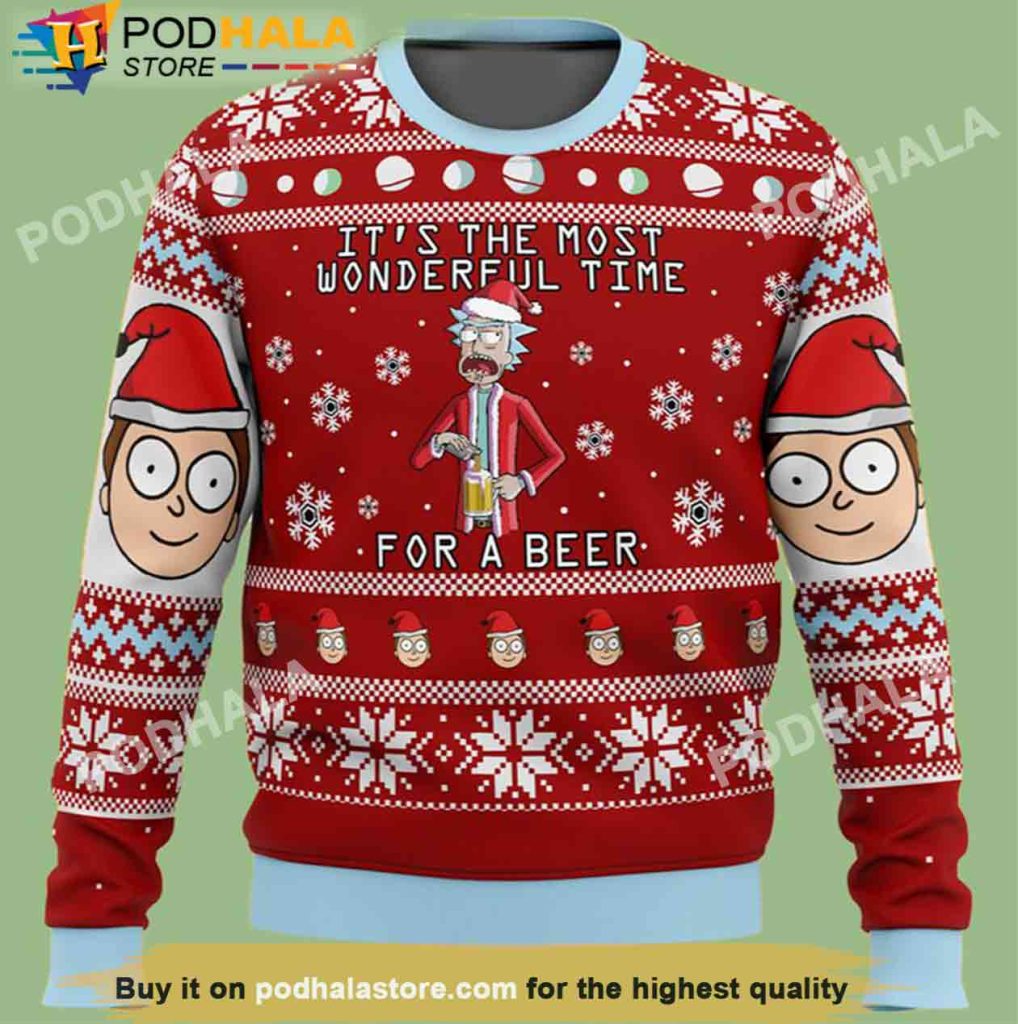 Rick And Morty Time For A Beer Christmas Sweater, Gifts For Beer Drinkers