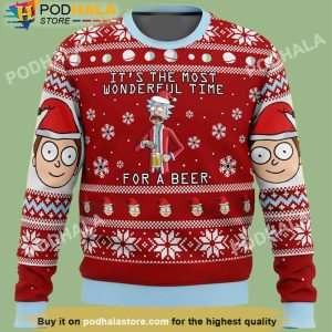 Rick And Morty Time For A Beer Christmas Sweater, Gifts For Beer Drinkers
