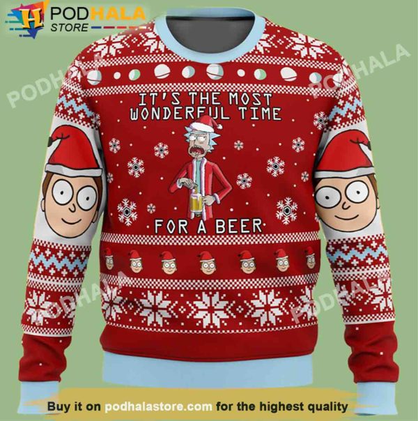 Rick And Morty Time For A  Beer Christmas Sweater, Gifts For Beer Drinkers