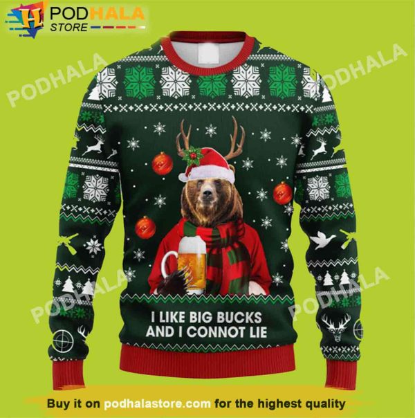 Santa Claus Bear Drinking Beer Christmas Sweater, Gifts For Beer Drinkers