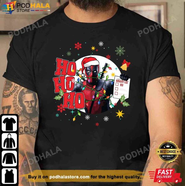 Santa Claus Deadpool Ho Ho Ho Naughty List Funny Christmas T-Shirt