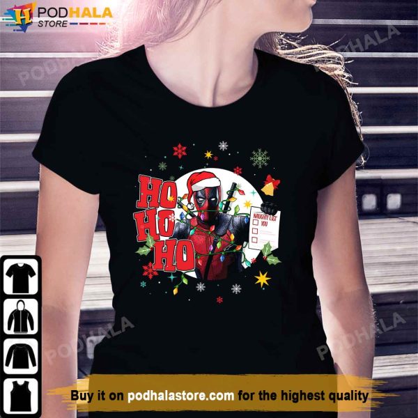 Santa Claus Deadpool Ho Ho Ho Naughty List Funny Christmas T-Shirt