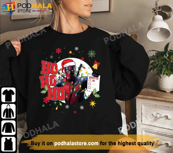 Santa Claus Deadpool Ho Ho Ho Naughty List Funny Christmas T-Shirt